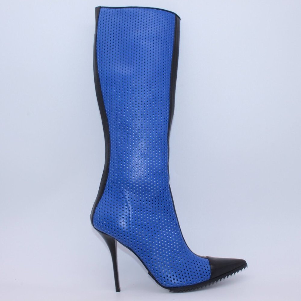Michael Kors Perforated Leather Abigail Runway Boots Blue/Black Size 40 New - Picture 6 of 12